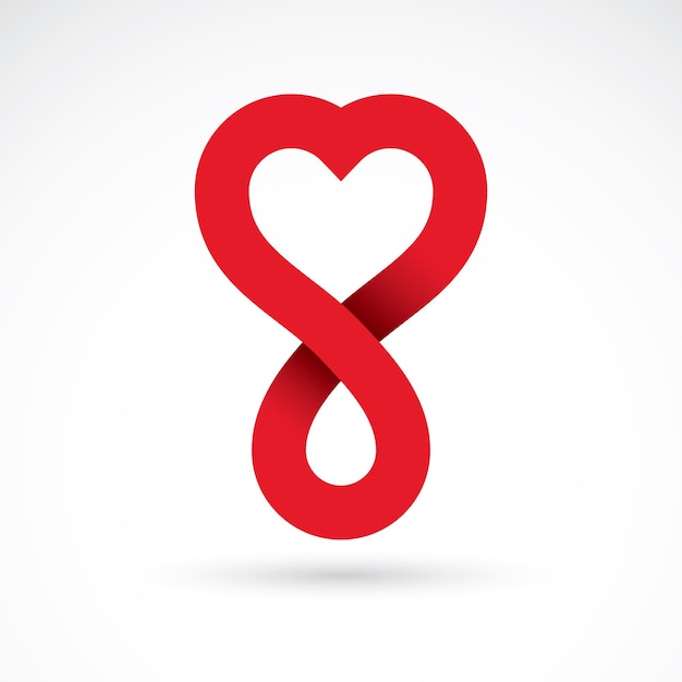 Ilustración de vector de forma de corazón, gotas de sangre y símbolo de ilimitado. Logotipo conceptual de atención médica y tratamiento médico para uso en publicidad de atención médica.