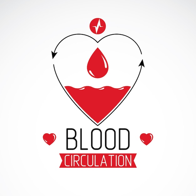 Ilustración de vector de forma de corazón llena de sangre compuesta con flechas. Emblema conceptual de prevención de enfermedades del sistema cardiovascular para uso en farmacia.