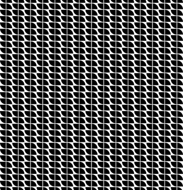 Ilustración de vector de formas de cuerda de malla patrón de hojas ovaladas abstractas en blanco y negro sin costura