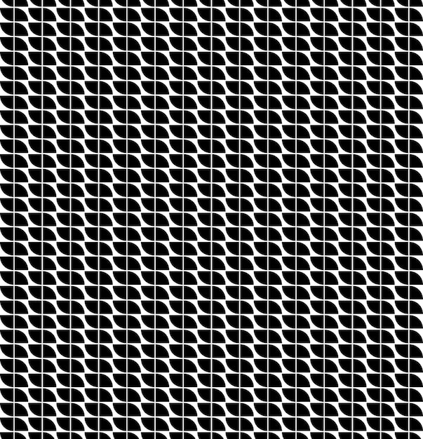 Ilustración de vector de formas de cuerda de malla patrón de hojas ovaladas abstractas en blanco y negro sin costura