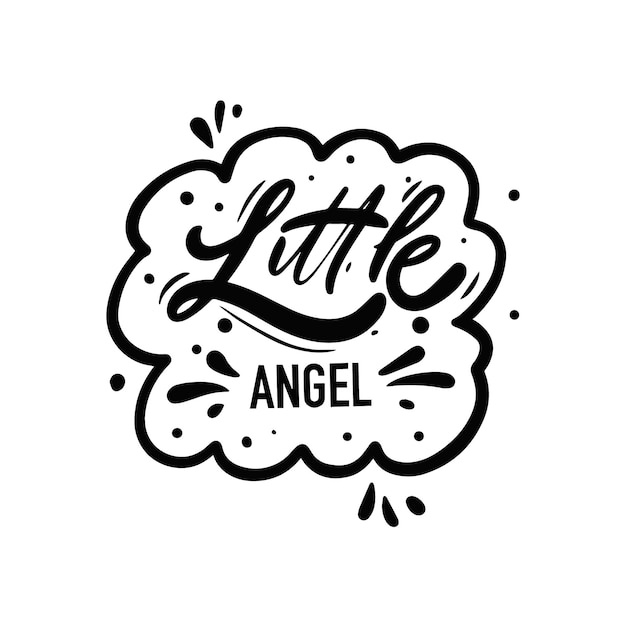 Ilustración de vector de frase de letras de color negro dibujado a mano de angelito aislado sobre fondo blanco