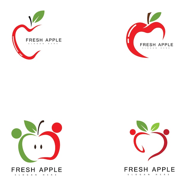 Ilustración de vector de fruta fresca de logotipo de fruta de manzana