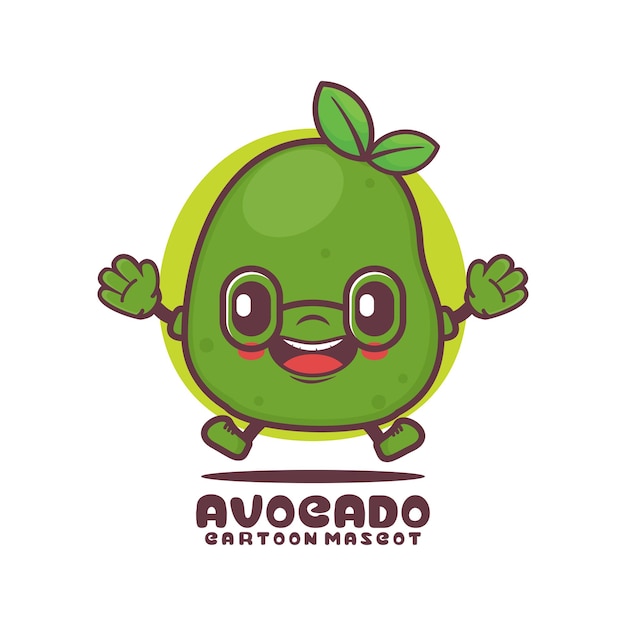 Ilustración de vector de fruta de mascota de dibujos animados de aguacate verde