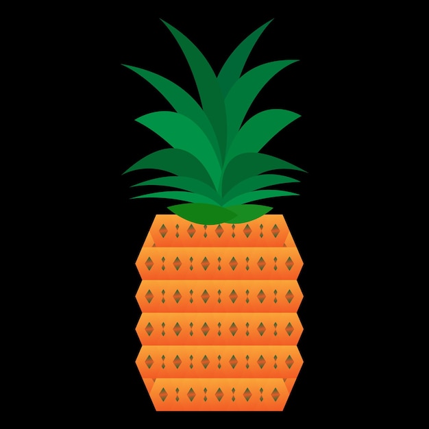 Vector ilustración de vector de fruta de piña estilo de dibujos animados de piña geométrica sobre frutas de fondo negro