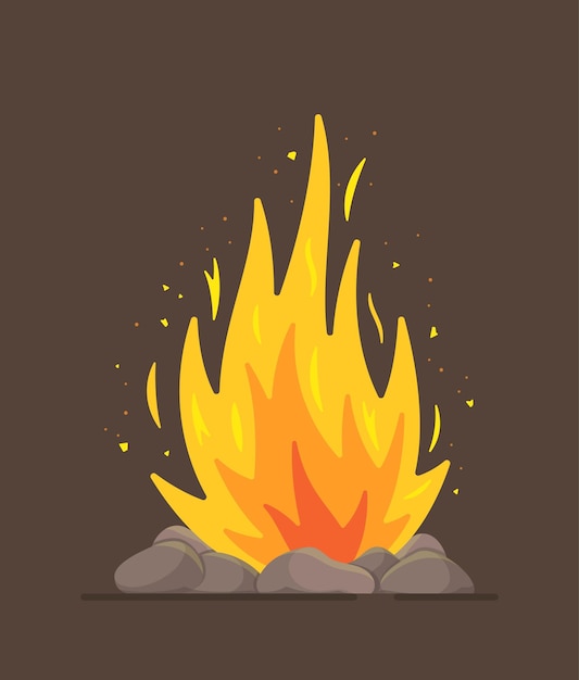 Ilustración de vector de fuego de campamento Una fogata ardiente aislada sobre un fondo marrón