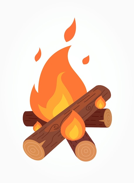 Ilustración de vector de fuego de campamento de madera de hoguera