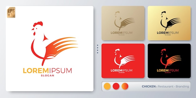 Ilustración de vector de gallo de pollo diseño de logotipo nombre en blanco para insertar su marca diseñado con ejemplos para todo tipo de aplicaciones puede usarse para restaurante de parque acuático de identidad de empresa