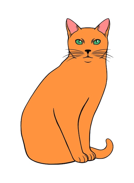 Ilustración de vector de gatito mascota gato sentado rojo simple