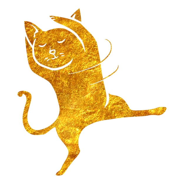 Vector ilustración de vector de gato bailando de textura de hoja de oro dibujada a mano