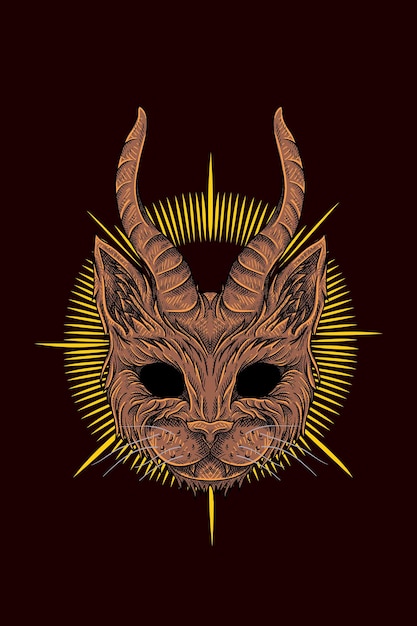 Ilustración de vector de gato con cuernos