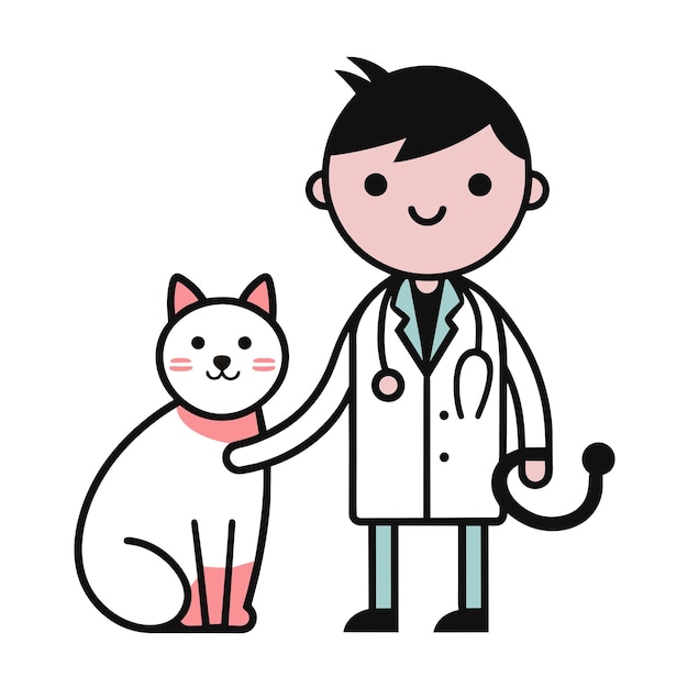 Ilustración del vector de gato experto para el cuidado veterinario