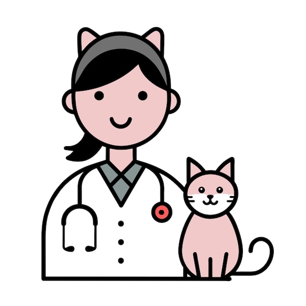 Ilustración del vector de gato experto para el cuidado veterinario