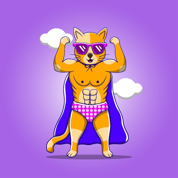 Vector ilustración de vector de gato fuerte lindo dibujado a mano