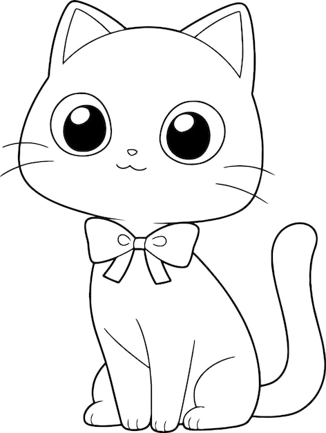 Ilustración de vector de gato libro de colorear de gato blanco y negro o página para niños