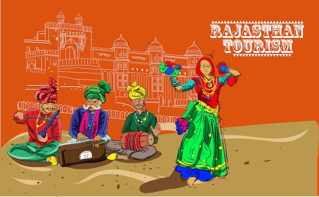 Ilustración de vector de gente de turismo de Rajasthan