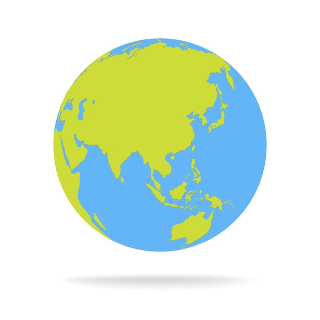 Ilustración de vector de globo de mapa de mundo de dibujos animados verde y azul.