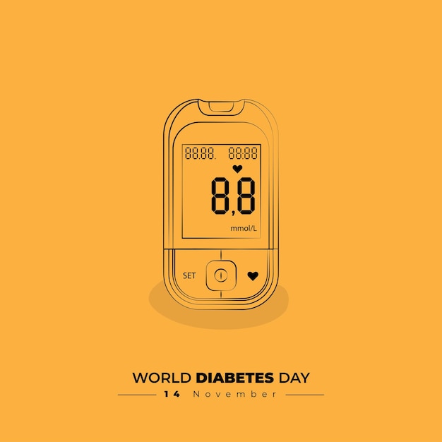 Ilustración de vector de glucómetro digital con diseño de arte de línea para el diseño del día mundial de la diabetes