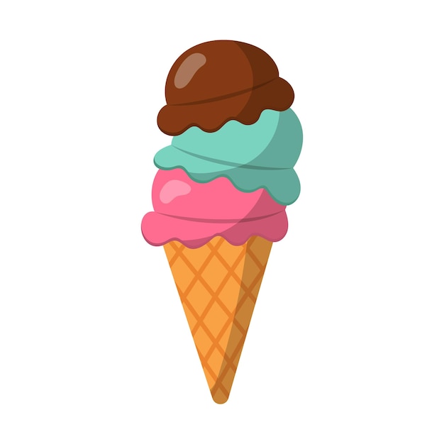 Ilustración de un vector de gofres de cono de helado aislado en un fondo blanco