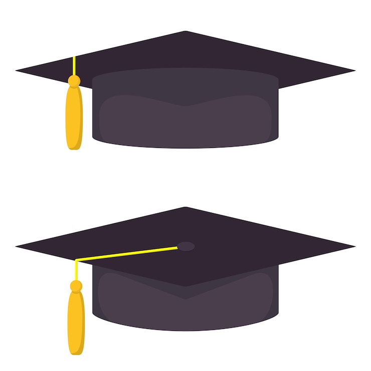 Vector ilustración de vector de gorra de graduación en estilo plano conjunto de gorras académicas gorra de graduación aislada en blanco