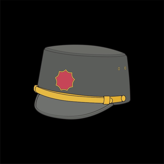 Vector ilustración de vector de gorra militar aislada sobre fondo negro vector de gorra militar para colorear libro