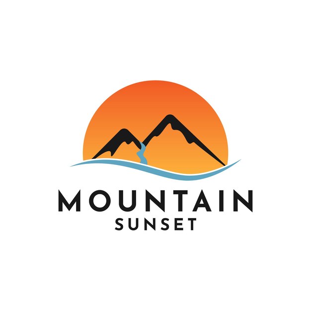 Ilustración Vector Gráfico Atardecer Montaña Río Logotipo Diseño Idea