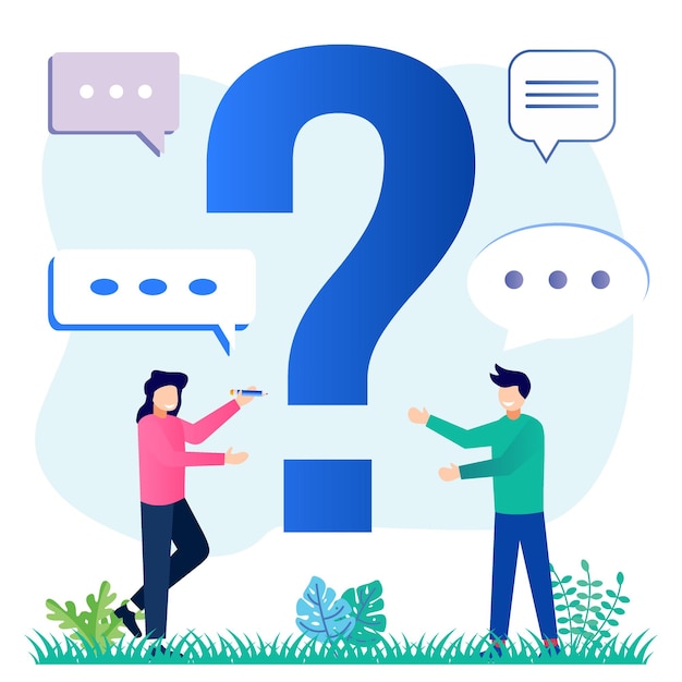 Ilustración, vector, gráfico, caricatura, carácter, de, pregunta y respuesta