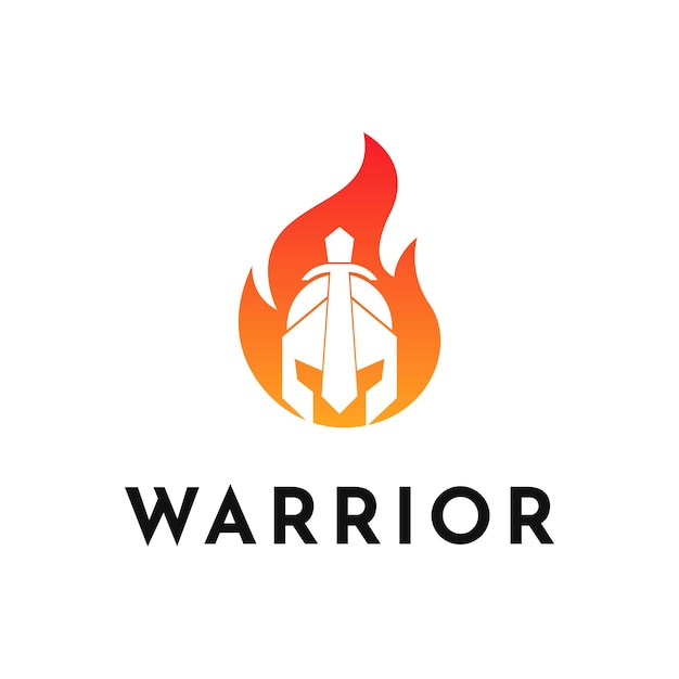 Ilustración Vector Gráfico Guerrero Casco Fuego Logotipo Diseño Idea