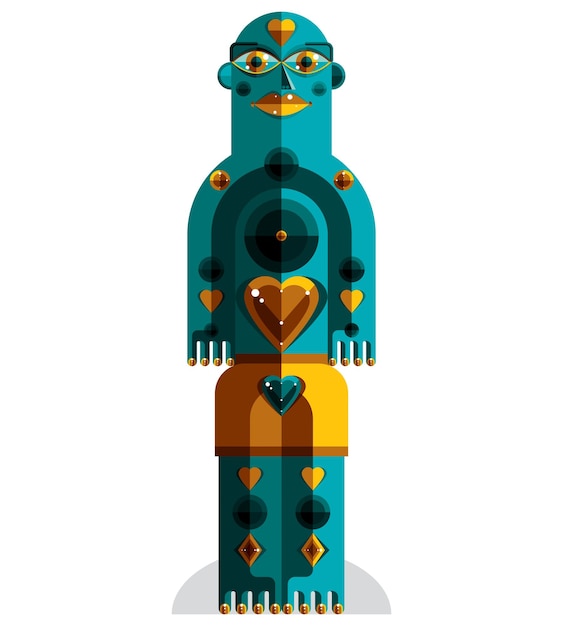 Ilustración de vector gráfico, personaje antropomórfico aislado en blanco, avatar moderno decorativo hecho en estilo cubismo.
