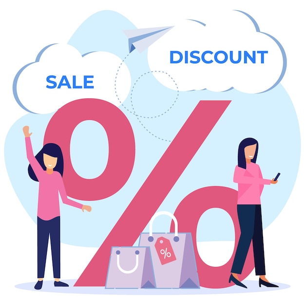 Ilustración vector gráfico personaje de dibujos animados de descuento y venta