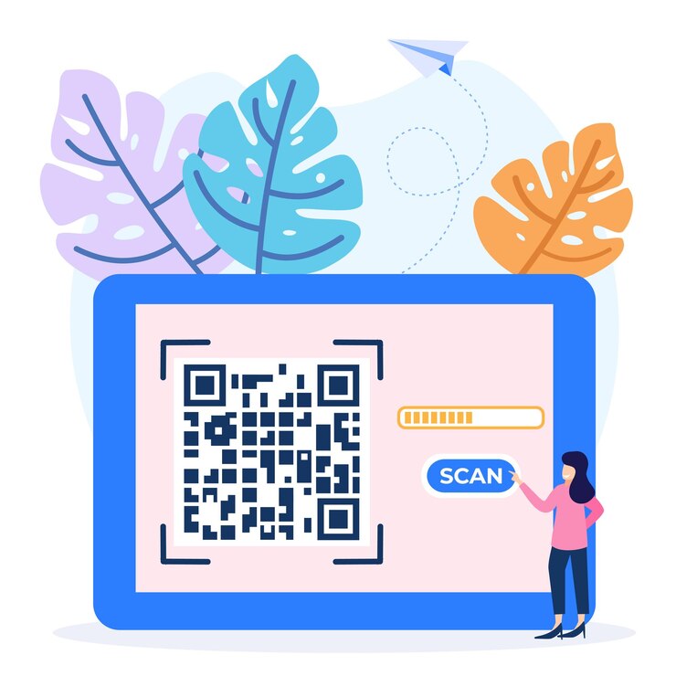 Vector ilustración vector gráfico personaje de dibujos animados de escaneo de código qr