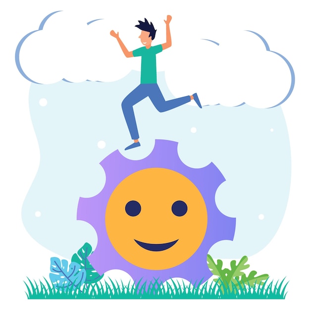 Ilustración vector gráfico personaje de dibujos animados de motivación, optimismo, pensamiento positivo.