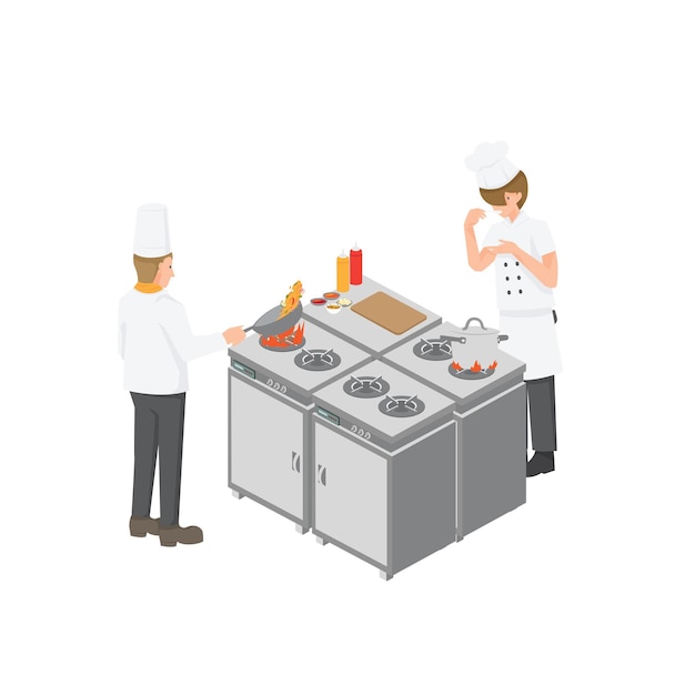 Ilustración de vector gráfico de trabajador de sala de cocina y chef sobre fondo blanco