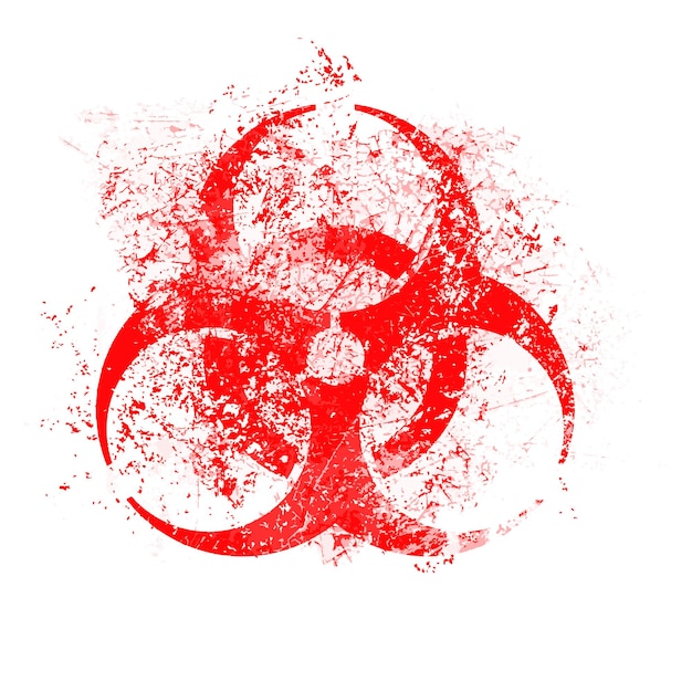 Ilustración del vector grunge del sello de peligro biológico rojo aislado sobre fondo blanco