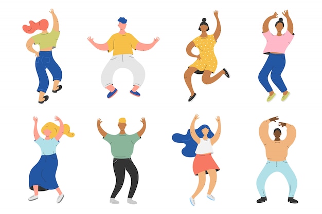 Ilustración de vector de grupo de personas bailando a la música