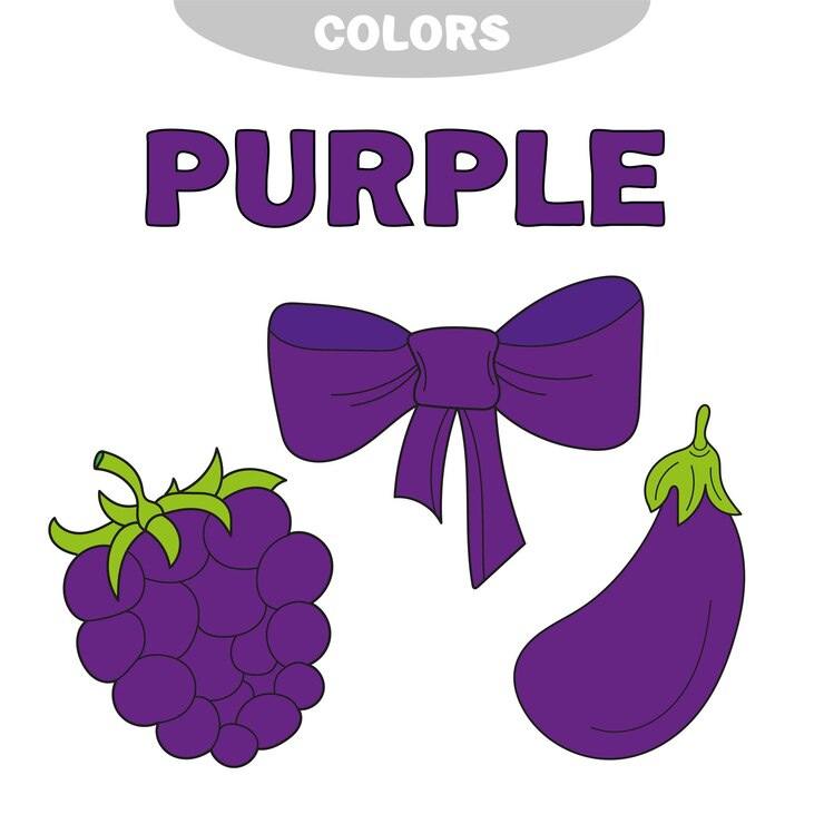 Vector ilustración del vector de grupo púrpura de color aislado - aprender el color - arco, baya, berenjena