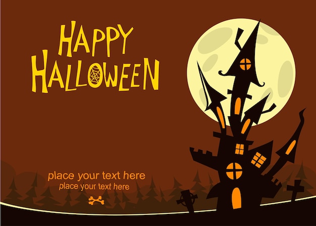 Ilustración de vector de Halloween casa embrujada de miedo de dibujos animados
