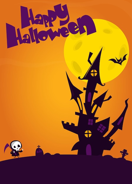 Ilustración de vector de Halloween casa embrujada de miedo de dibujos animados