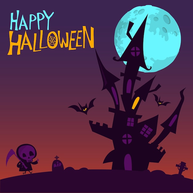 Ilustración de vector de Halloween casa embrujada de miedo de dibujos animados