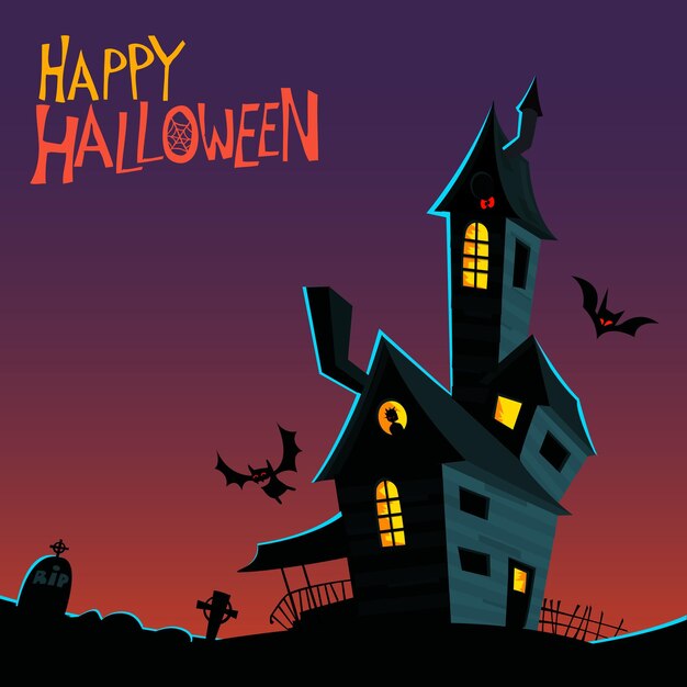 Ilustración de vector de Halloween casa embrujada de miedo de dibujos animados