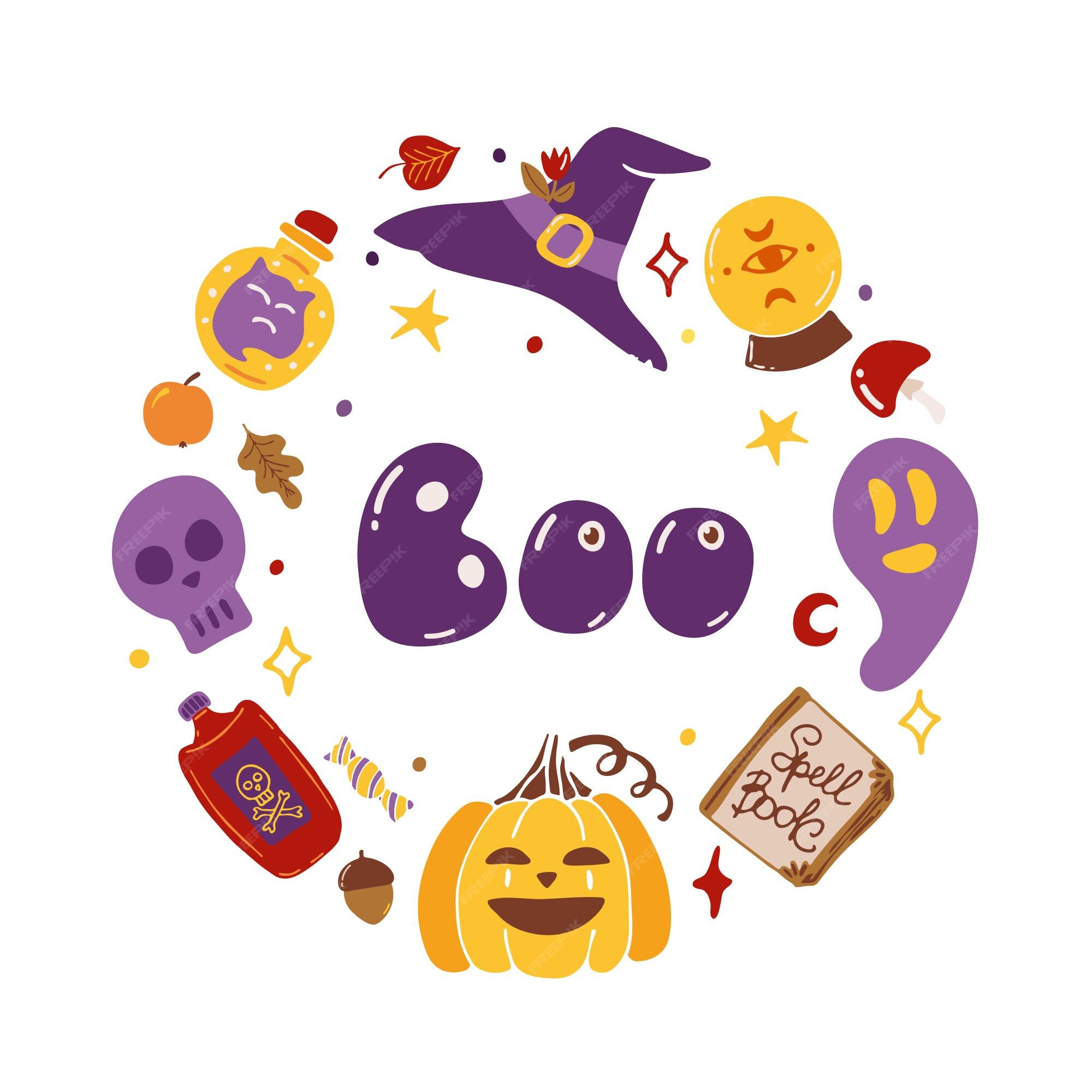 letras de halloween boo com duas bruxas engraçadas. 3466036 Vetor no  Vecteezy