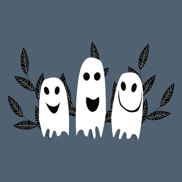 Ilustración de vector de halloween de tres fantasmas divertidos.