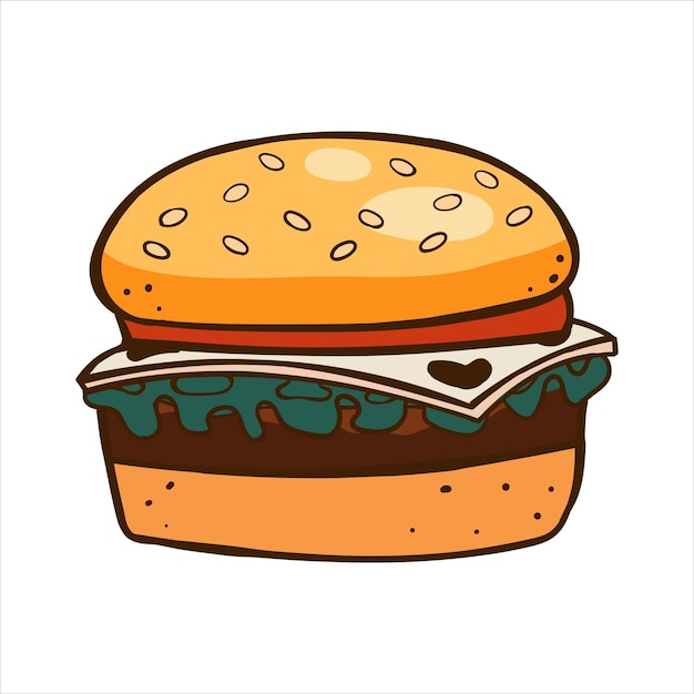 Ilustración de vector de hamburguesa aislada sobre fondo blanco Icono de comida rápida