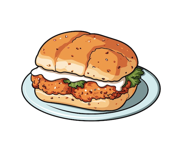 Ilustración de vector de hamburguesa de comida rápida en placa