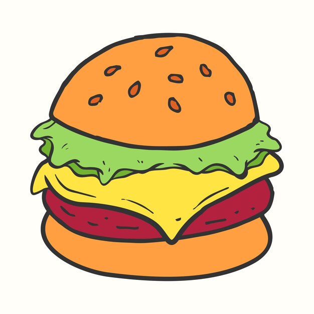 Ilustración de vector de hamburguesa dibujada a mano en estilo garabato