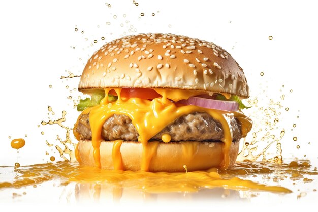 Vector ilustración de vector de hamburguesa fresca comida callejera comida rápida hamburguesa grande y papas fritas en blanco