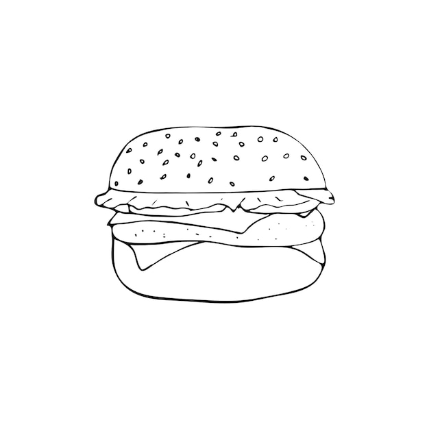 Ilustración de vector de hamburguesa Handdarwn aislada sobre fondo blanco Ilustración de alimentos