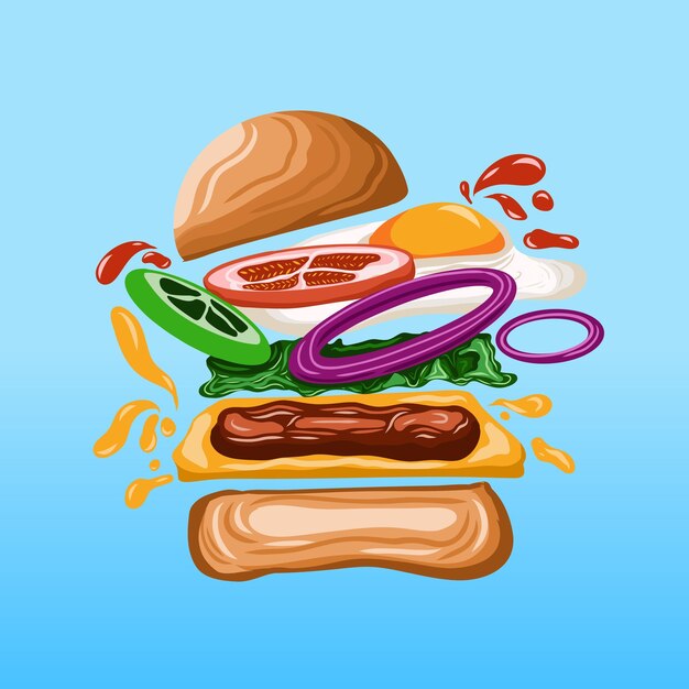 Vector ilustración del vector de la hamburguesa que cae.