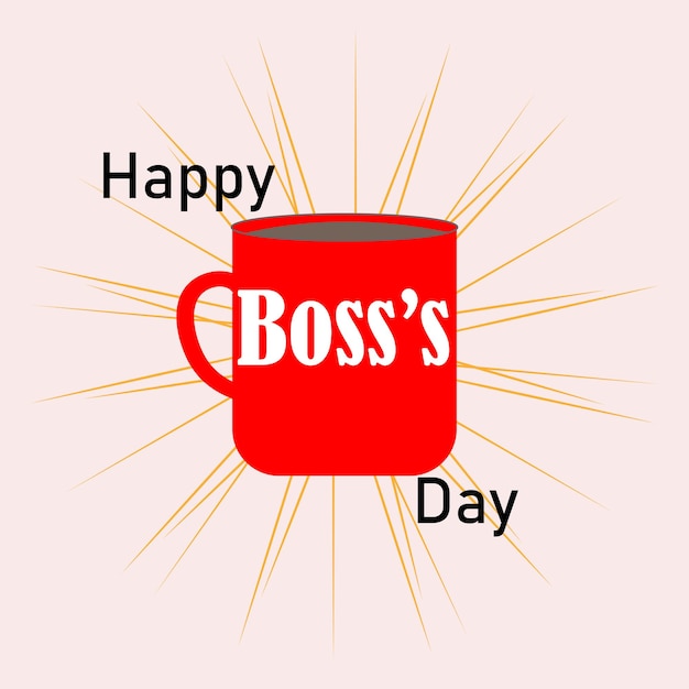 Ilustración de vector de happy boss day con una taza en el fondo.