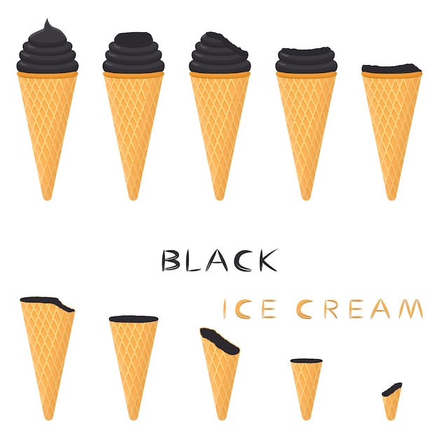 Ilustración de vector de helado negro natural en cono de waffle