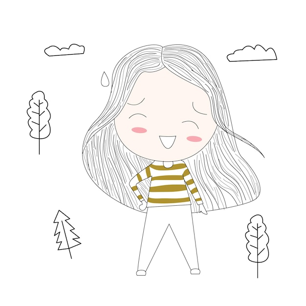 Ilustración de vector de hermosa chica de pie ansiosamente